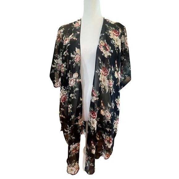 Try This Other - TRY THIS COVER UP BLACK SHEER FLORAL FLOWY WOMENS SIZE SMALL
